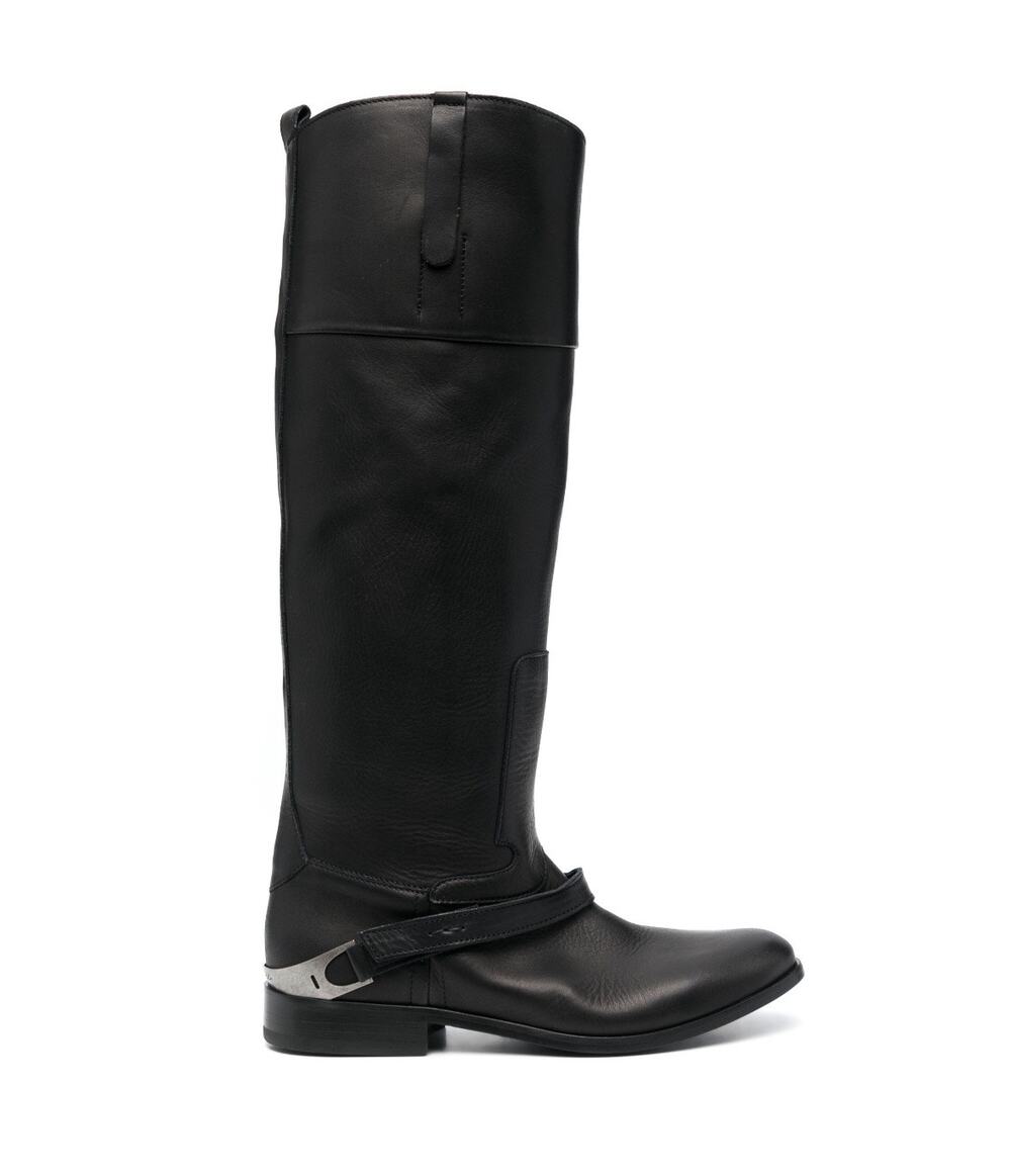 Golden Goose Charlie Western Knee High Boots Black Leather Cowboy IT 36